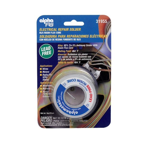 Alpha Fry Alpha Fry 3 oz Lead-Free Rosin Core Solder Wire 0.06 in. D Tin/Antimony 95/5 1 pc 31955 - main